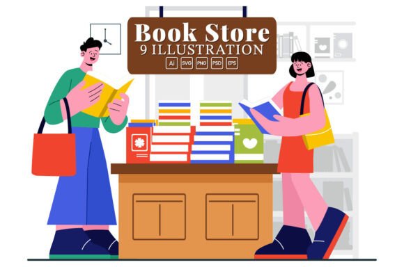 9 Bookstore and Library Illustration