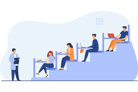 College Students Sitting at Desks in Classroom: A Visual Anchor for Education and Planning
