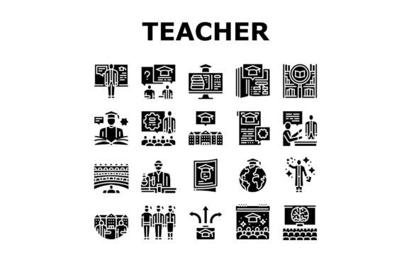 College Teacher Student Class Icons Set