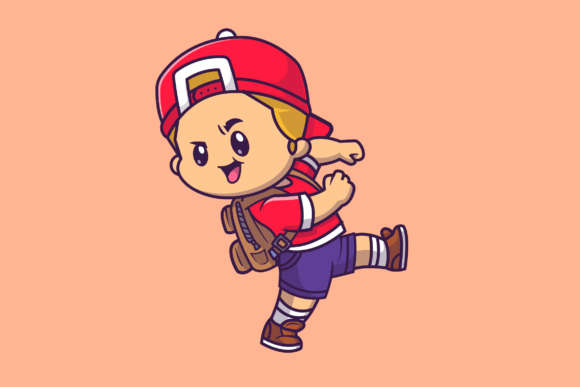 Cute Boy Going to School Cartoon Vector Art