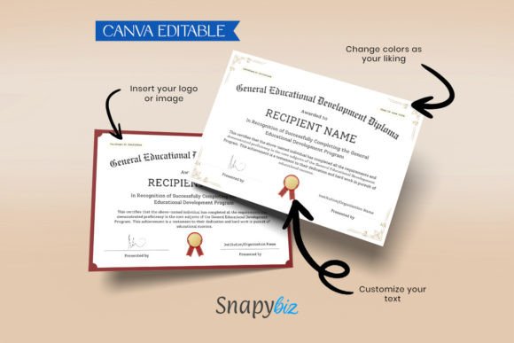 GED Diploma Certificate Canva Template