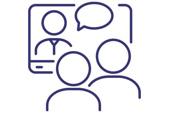 Online Lesson Line Icon: Teacher & Student