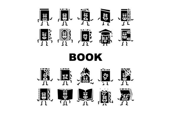 Strategic Value of the Book Character School Icons Set Vector