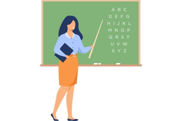 Teacher Standing Near Blackboard and Hol